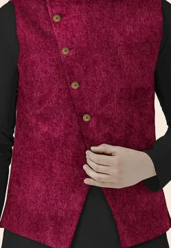 Solid Color Velvet Nehru Jacket in Maroon
