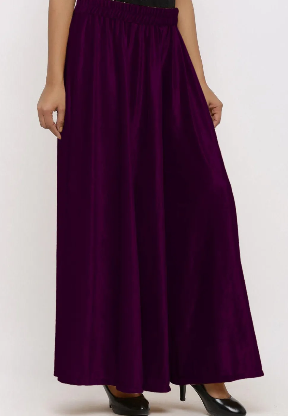 Solid Color Velvet Palazzo in Wine