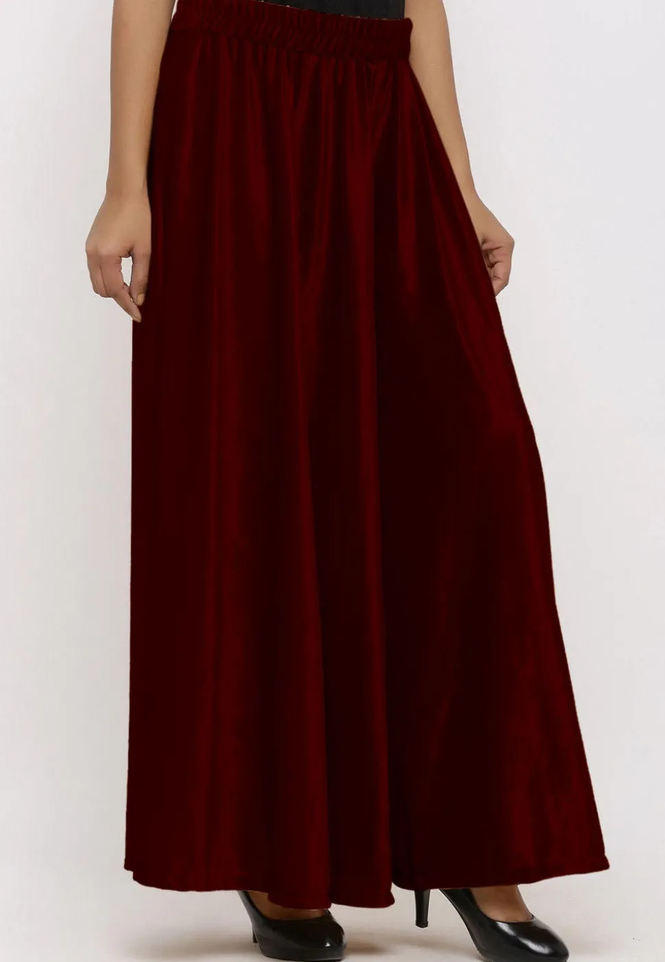Solid Color Velvet Palazzo in Maroon