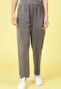 Solid Color Velvet Pant in Grey
