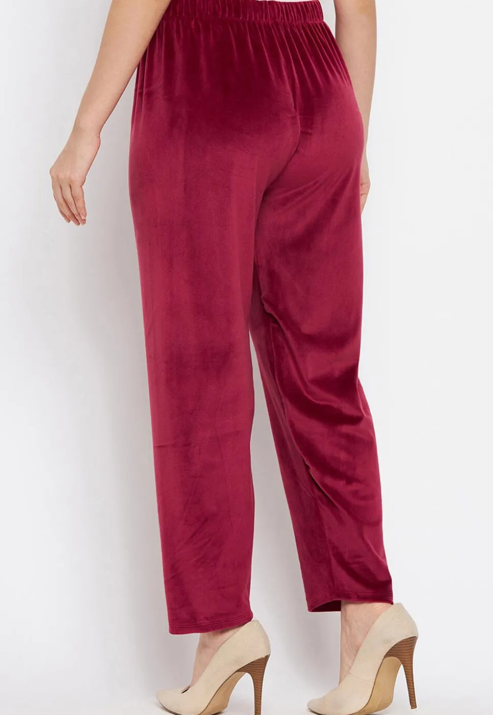 Solid Color Velvet Pant in Maroon