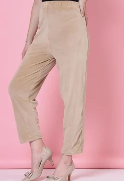 Solid Color Velvet Pant in Beige