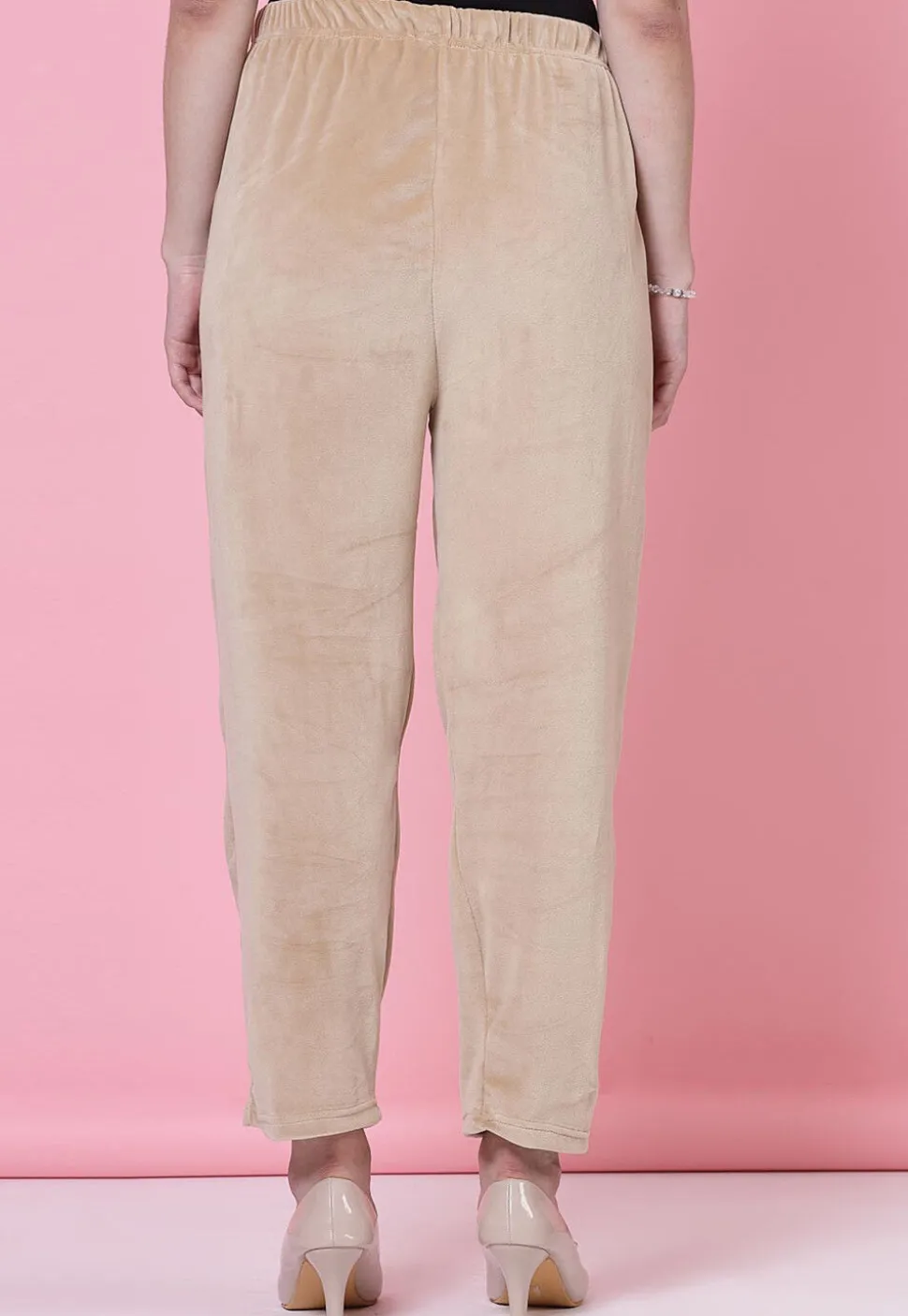 Solid Color Velvet Pant in Beige