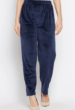 Solid Color Velvet Pant in Navy Blue