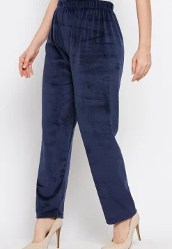 Solid Color Velvet Pant in Navy Blue