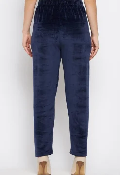 Solid Color Velvet Pant in Navy Blue