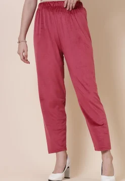 Solid Color Velvet Pant in Dark Old Rose