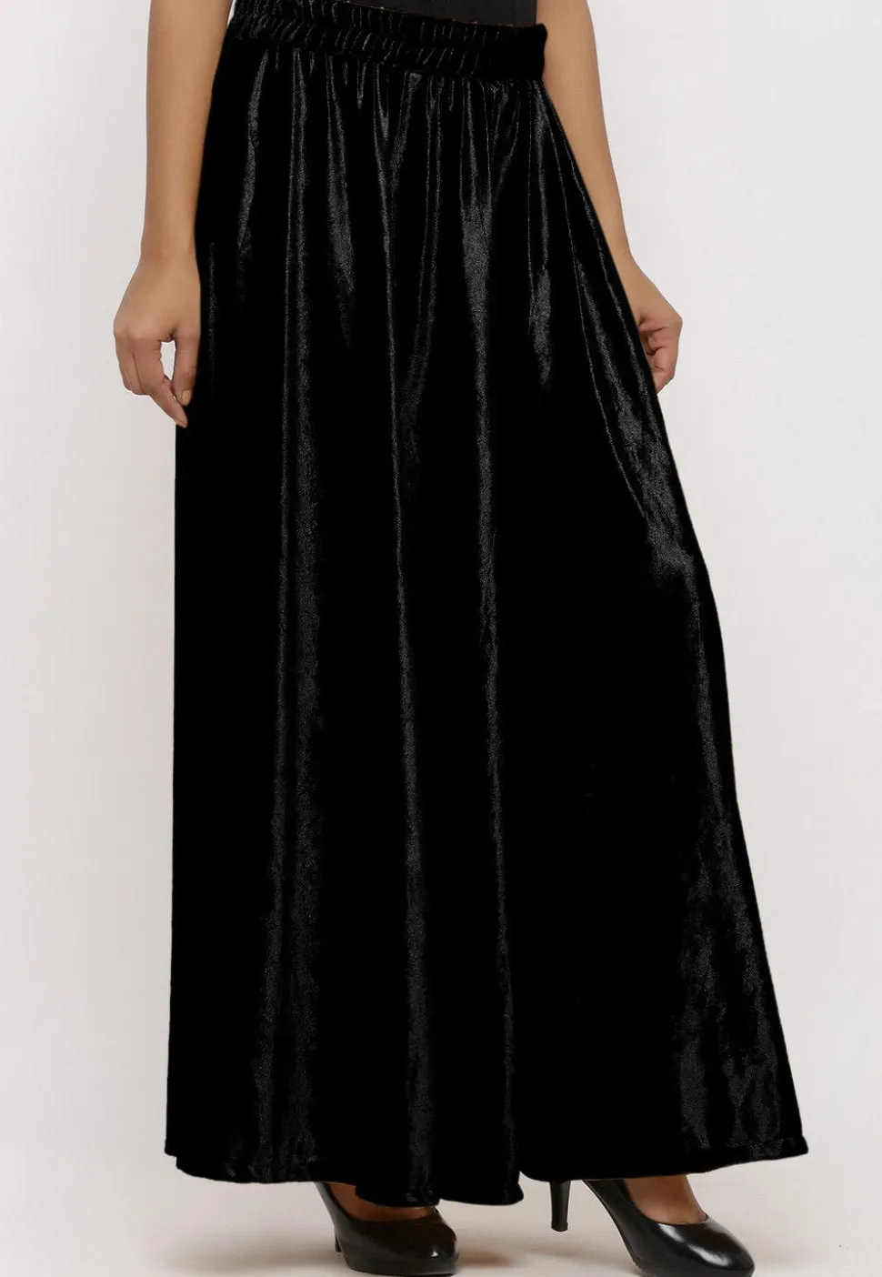 Solid Color Velvet Sharara in Black