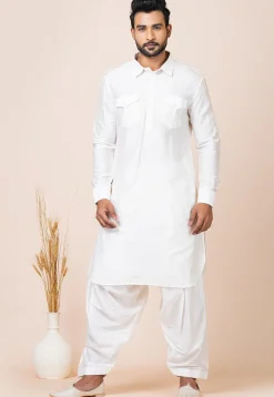 Solid Color Viscose Rayon Paithani Suit in Off White
