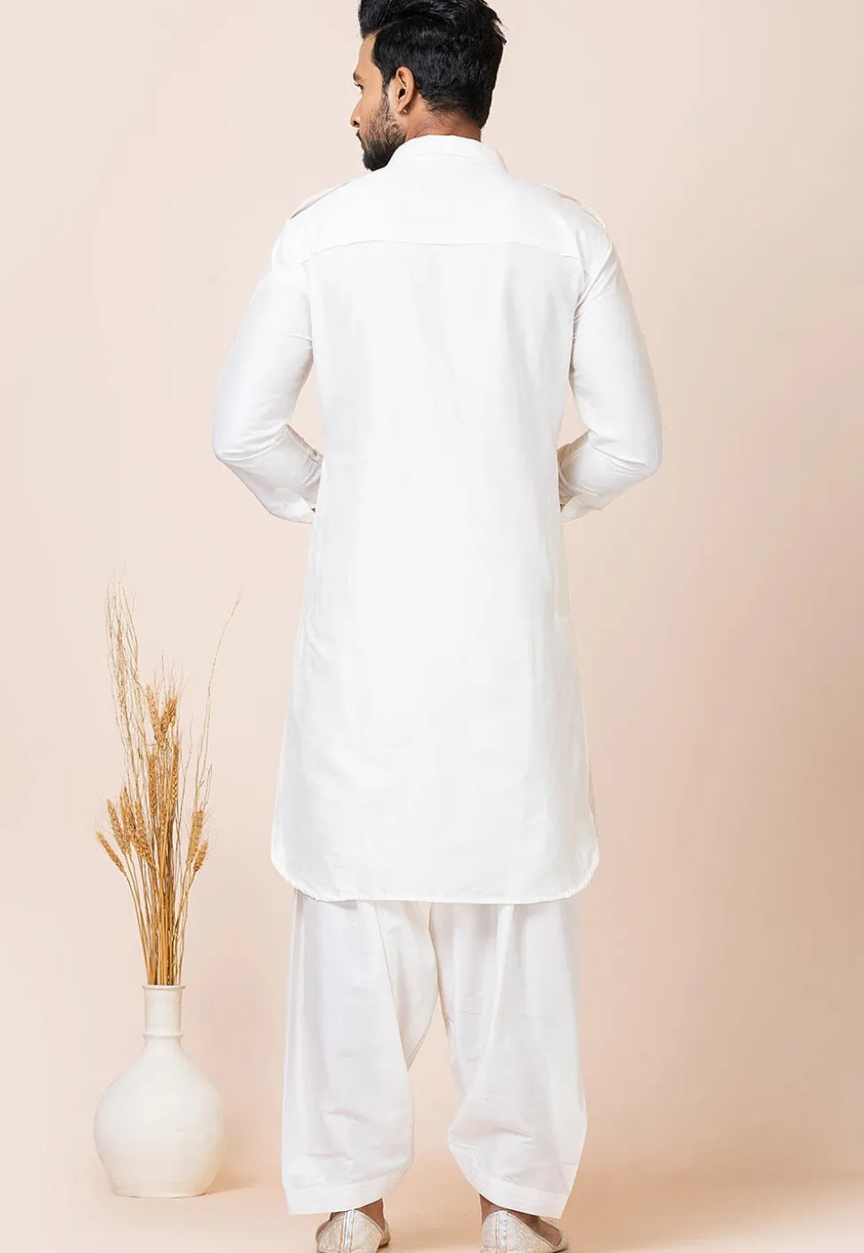 Solid Color Viscose Rayon Paithani Suit in Off White
