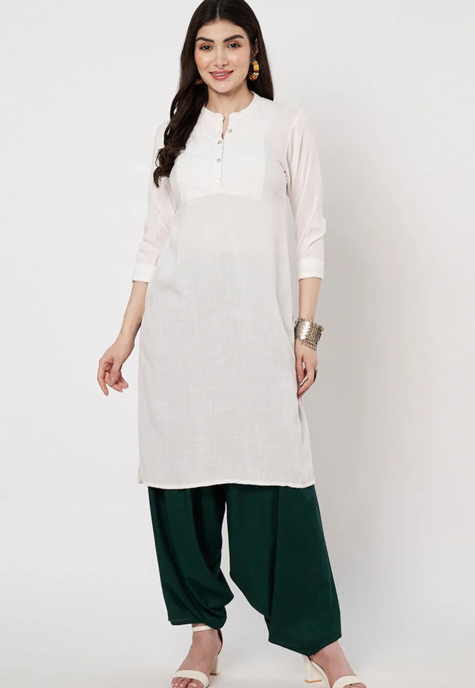 Solid Color Viscose Rayon Salwar in Dark Green