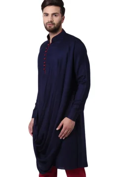 Solid Color Viscose Rayon Cowl Style Kurta in Navy Blue