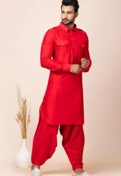 Solid Color Viscose Rayon Paithani Suit in Red