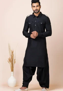 Solid Color Viscose Rayon Paithani Suit in Black