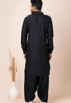 Solid Color Viscose Rayon Paithani Suit in Black