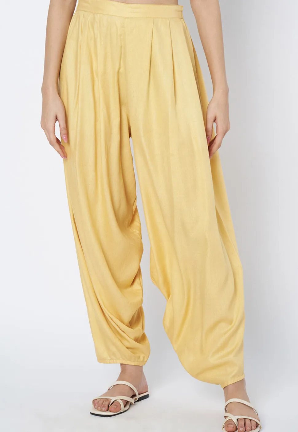 Solid Color Viscose Rayon Cowl Patiala in Yellow
