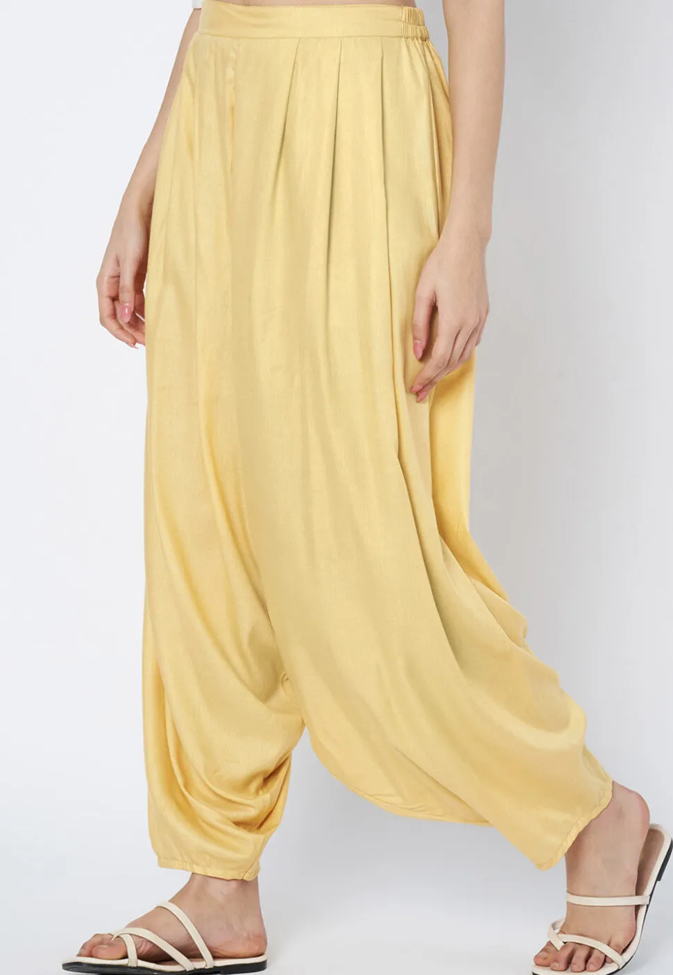 Solid Color Viscose Rayon Cowl Patiala in Yellow