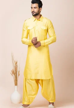 Solid Color Viscose Rayon Paithani Suit in Yellow