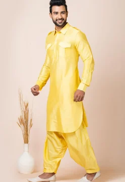 Solid Color Viscose Rayon Paithani Suit in Yellow