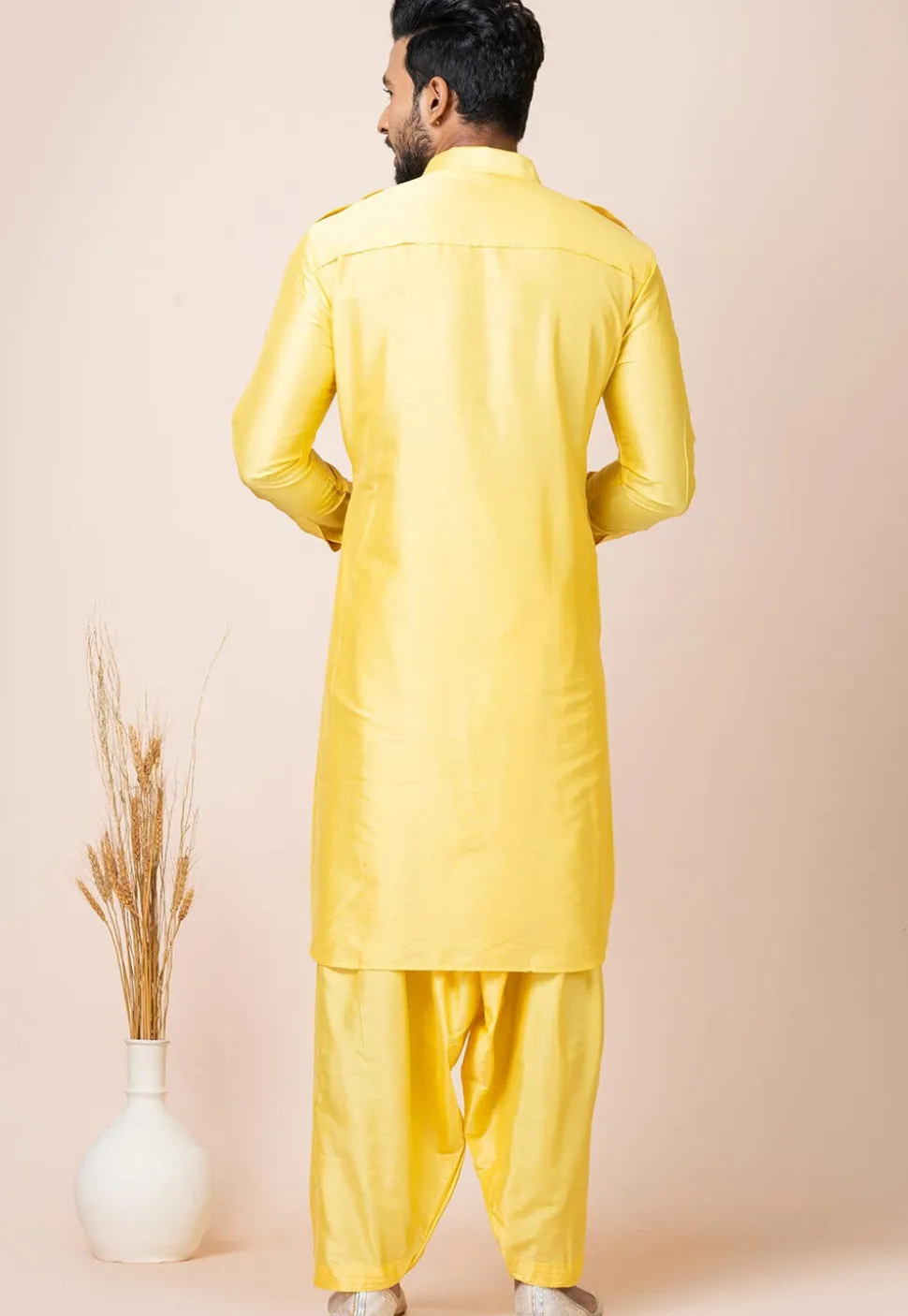 Solid Color Viscose Rayon Paithani Suit in Yellow