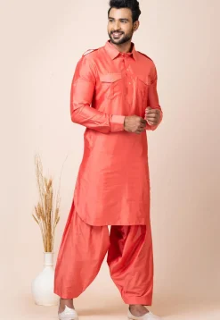 Solid Color Viscose Rayon Paithani Suit in Peach
