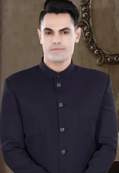 Solid Color Viscose Silk Jodhpuri Suit in Navy Blue