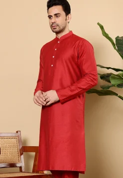 Solid Color Viscose Silk Kurta in Red