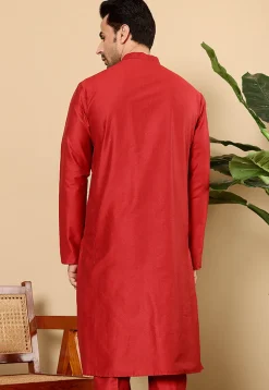 Solid Color Viscose Silk Kurta in Red
