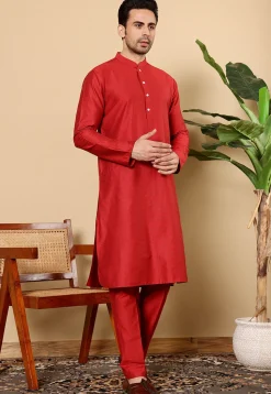 Solid Color Viscose Silk Kurta in Red