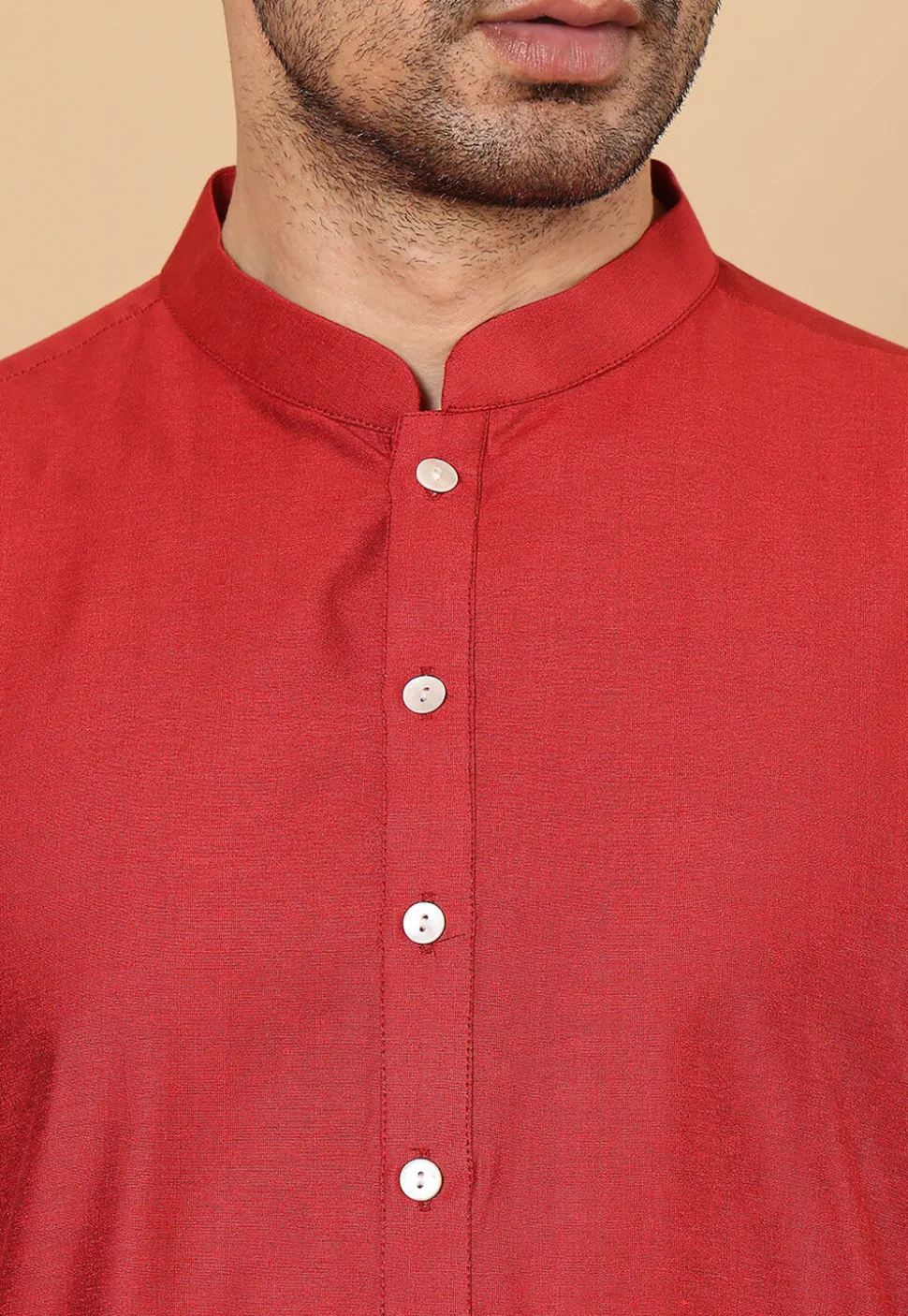 Solid Color Viscose Silk Kurta in Red