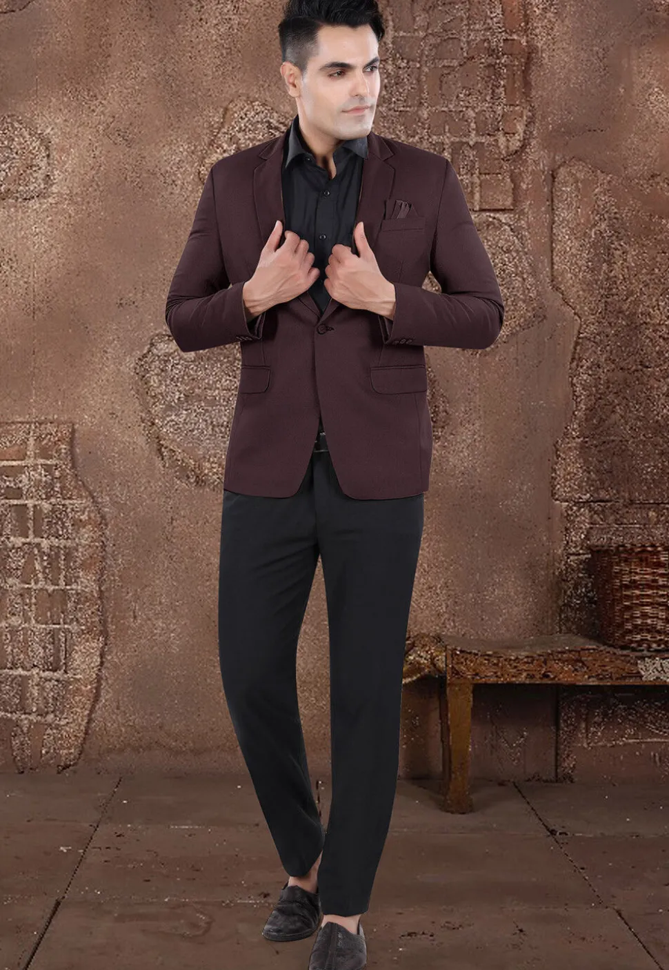 Solid Color Viscose Silk Blazer in Brown