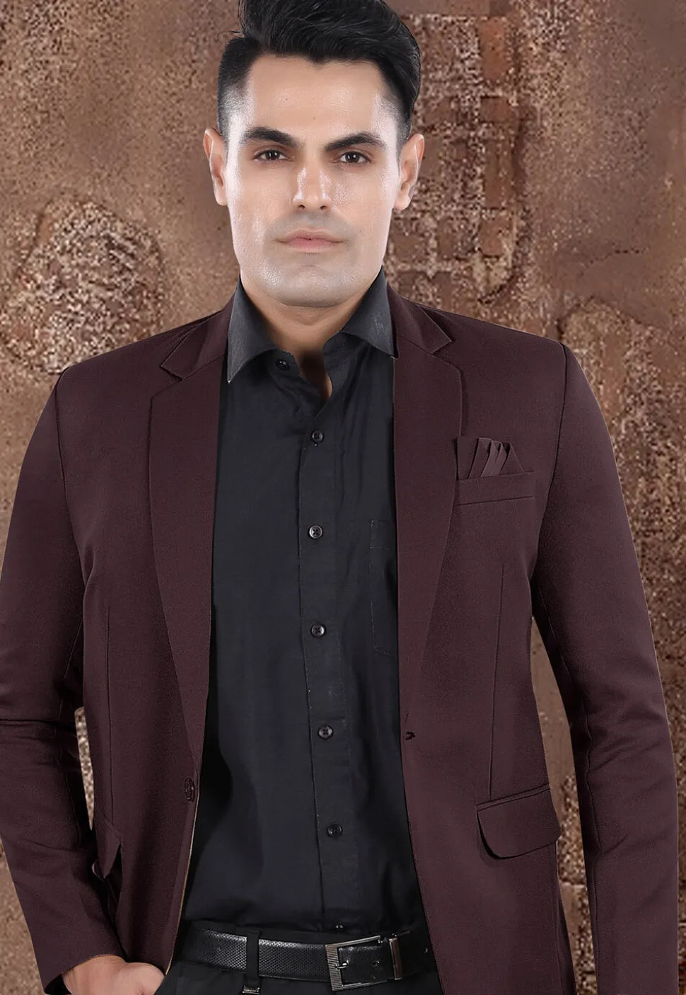 Solid Color Viscose Silk Blazer in Brown
