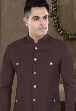 Solid Color Viscose Silk Jodhpuri Suit in Wine