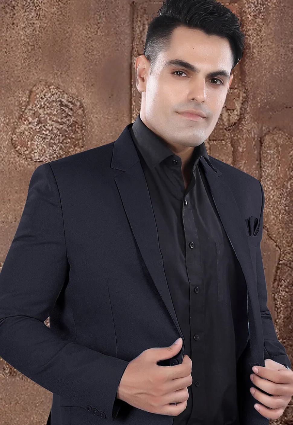 Solid Color Viscose Silk Blazer in Navy Blue