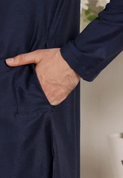Solid Color Viscose Silk Kurta Set in Navy Blue