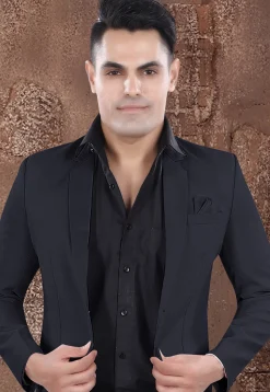 Solid Color Viscose Silk Blazer in Navy Blue