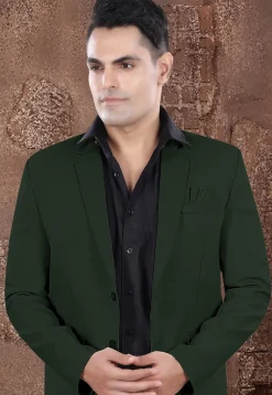 Solid Color Viscose Silk Blazer in Dark Green