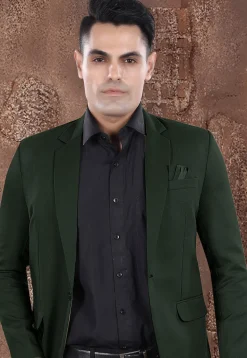Solid Color Viscose Silk Blazer in Dark Green