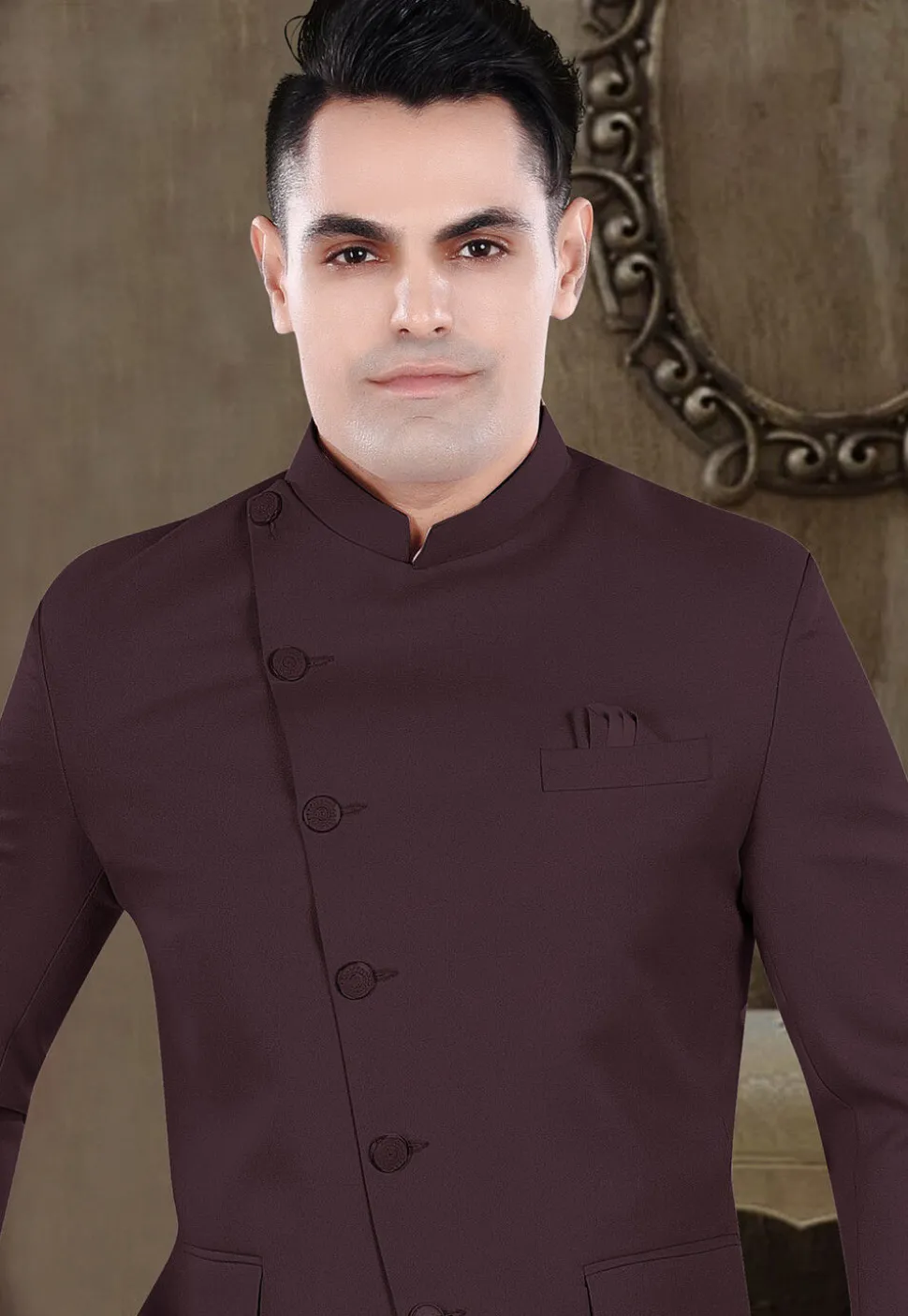 Solid Color Viscose Silk Jodhpuri Suit in Wine