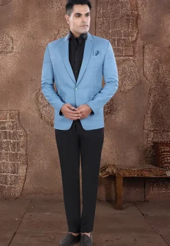 Solid Color Viscose Silk Blazer in Sky Blue