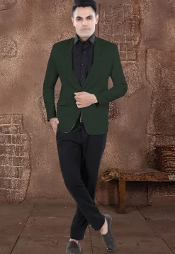 Solid Color Viscose Silk Blazer in Dark Green