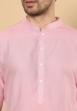 Solid Color Viscose Silk Kurta Set in Pink