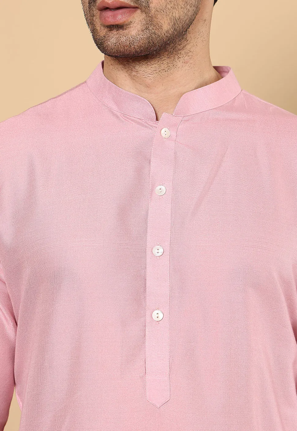 Solid Color Viscose Silk Kurta Set in Pink
