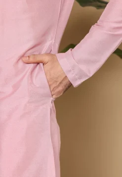 Solid Color Viscose Silk Kurta Set in Pink