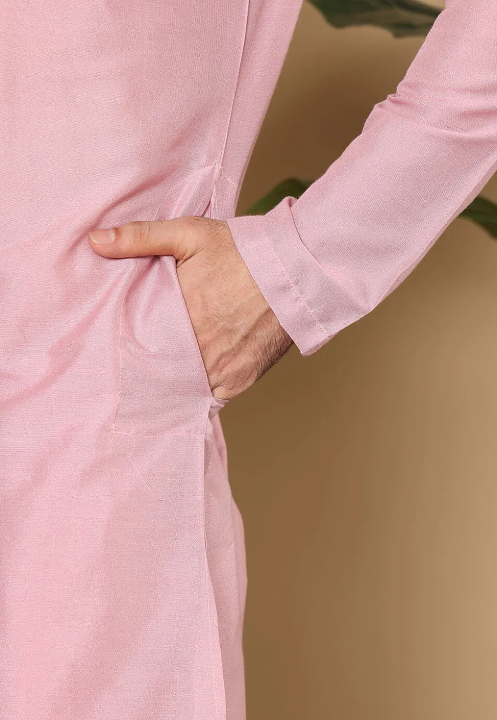 Solid Color Viscose Silk Kurta Set in Pink