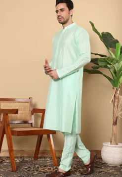 Solid Color Viscose Silk Kurta Set in Sea Green
