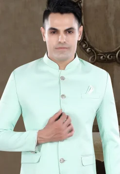 Solid Color Viscose Silk Jodhpuri Suit in Sea Green