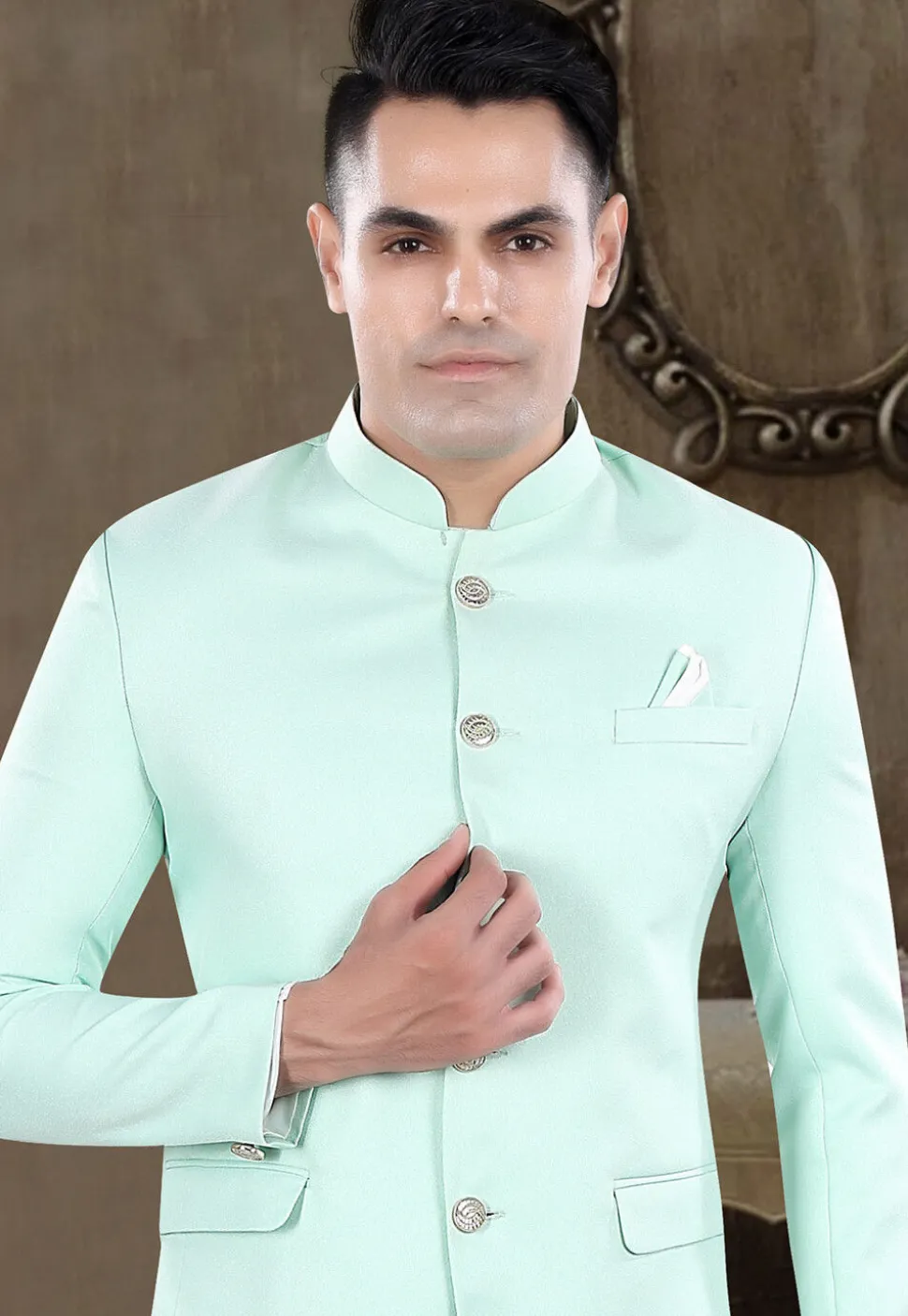 Solid Color Viscose Silk Jodhpuri Suit in Sea Green