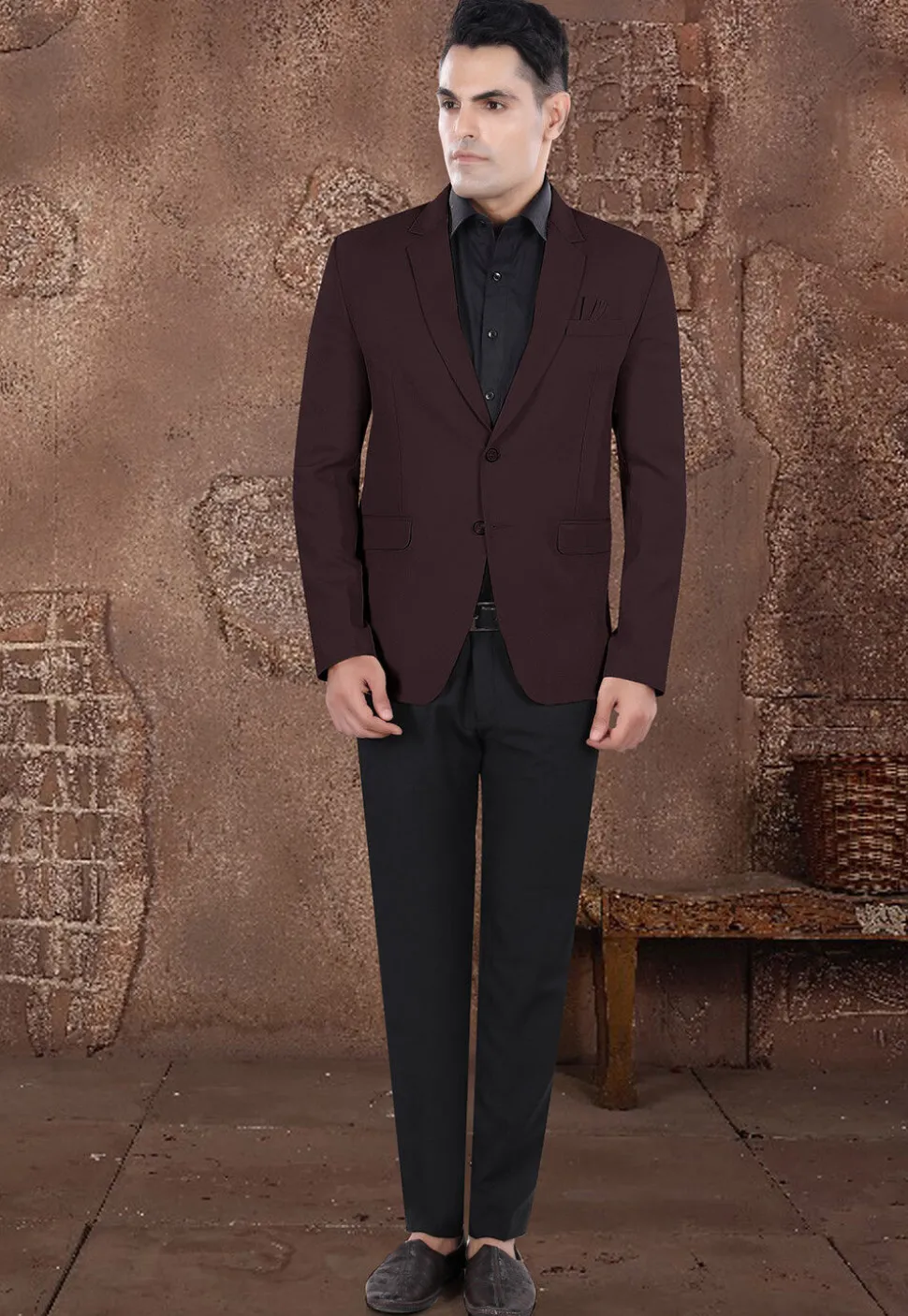 Solid Color Viscose Silk Blazer in Brown