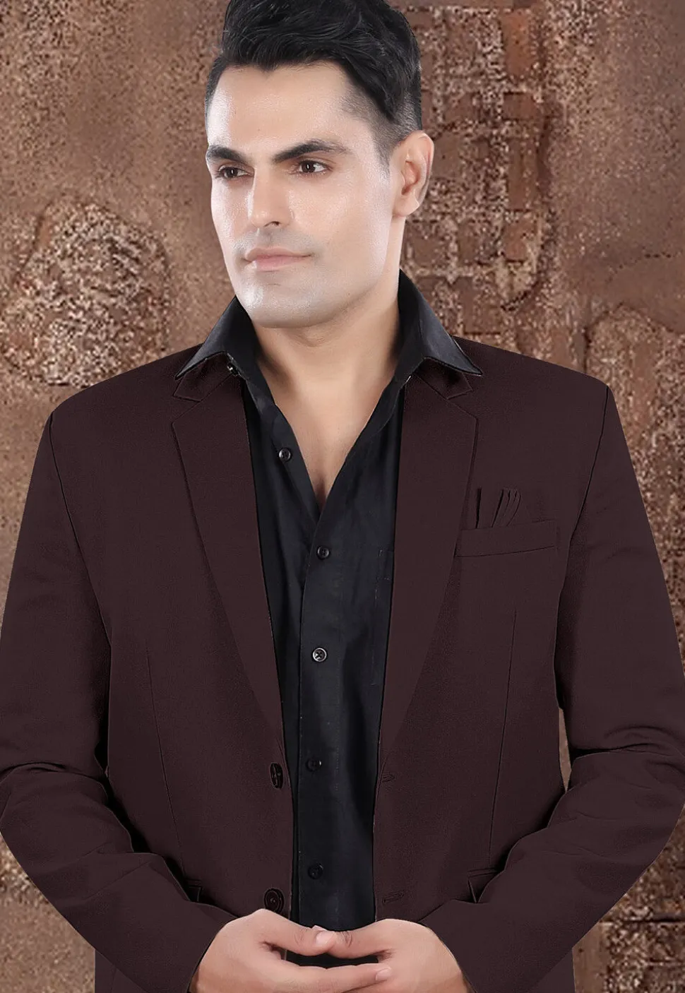 Solid Color Viscose Silk Blazer in Brown